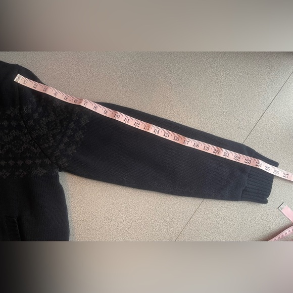 Emanuel Ungaro Sherpa Lined Zip Navy Blue Grey Aztec Pattern Sweater Size Large - Picture 13 of 15